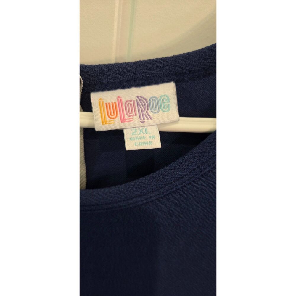 LuLaRoe 2XL Navy Blue Amelia Dress Pockets Full Zip Fit & Flare - Picture 3 of 5